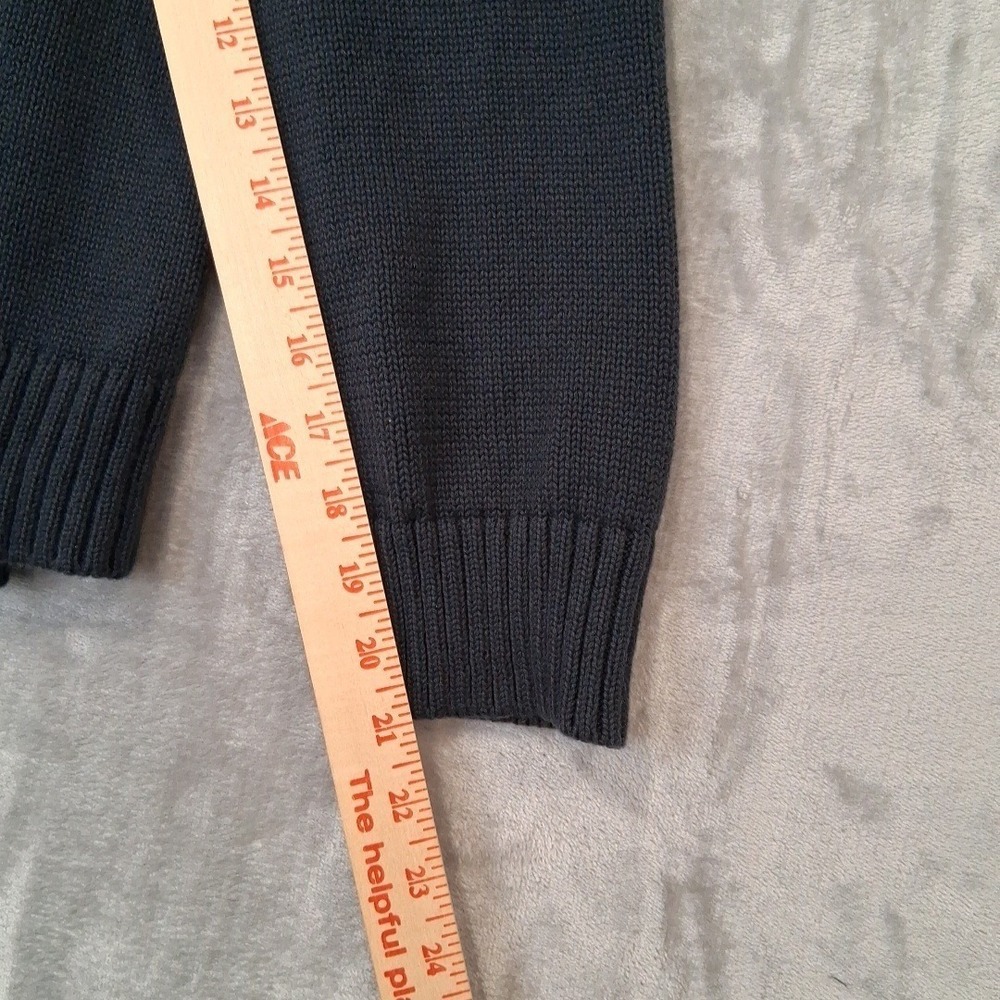 LL BEAN Mens L T Quarter Zip Navy Blue Cotton Knit Pullover Fishermans Sweater - Picture 5 of 7